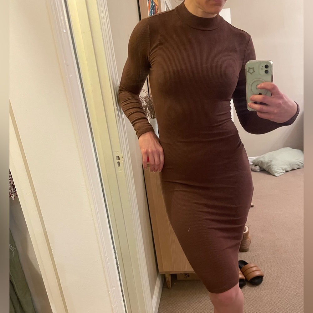 Brown body con midi dress
